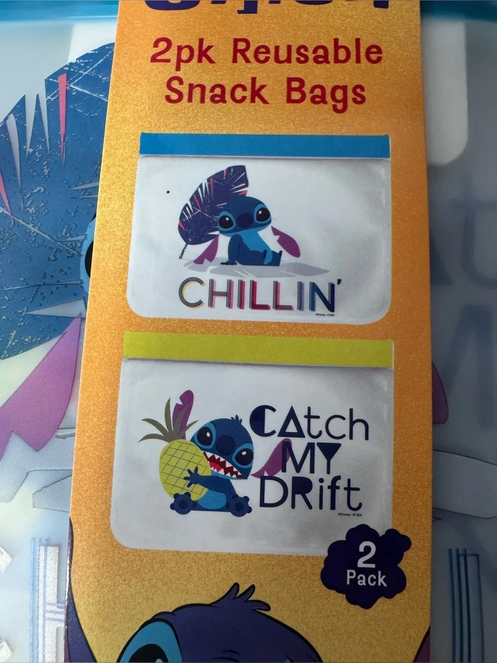 Disney Stitch 2-Pack Reusable Snack Bags travel on the go fun tropical